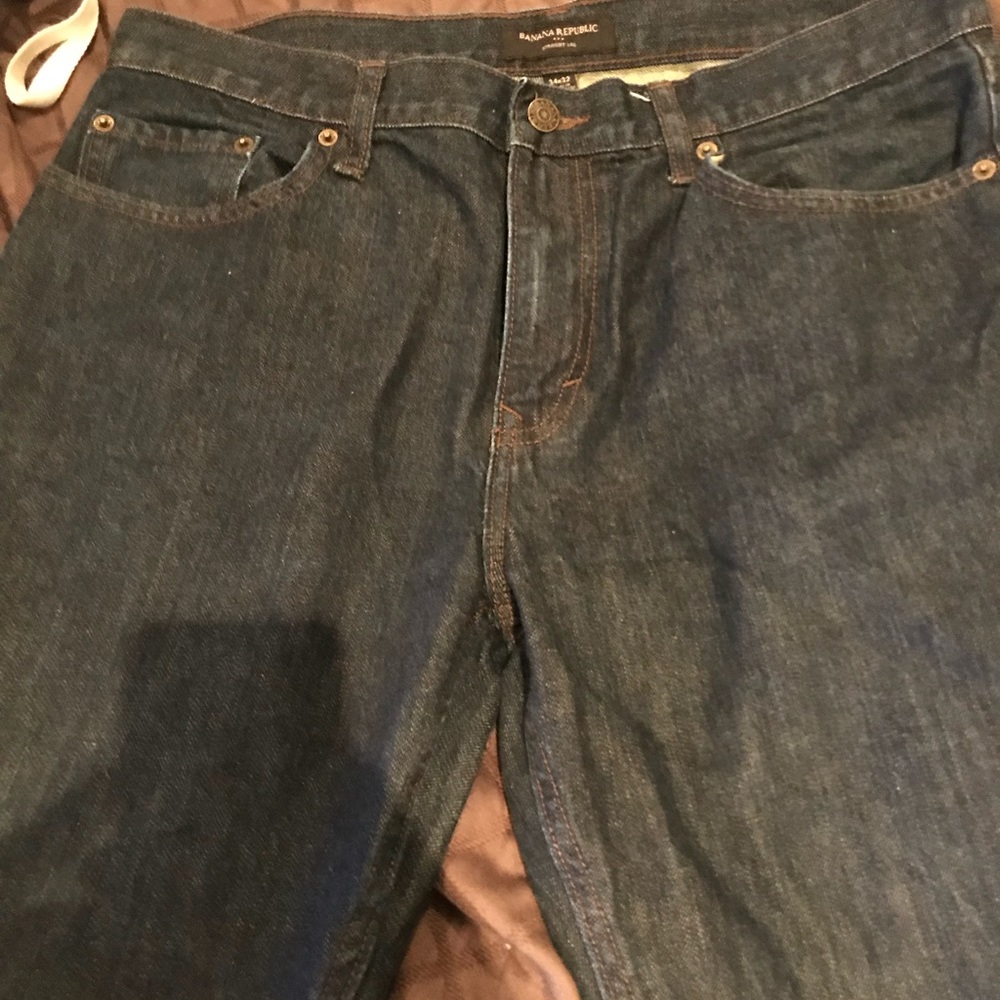 Black metallicish Banana Republic jeans.